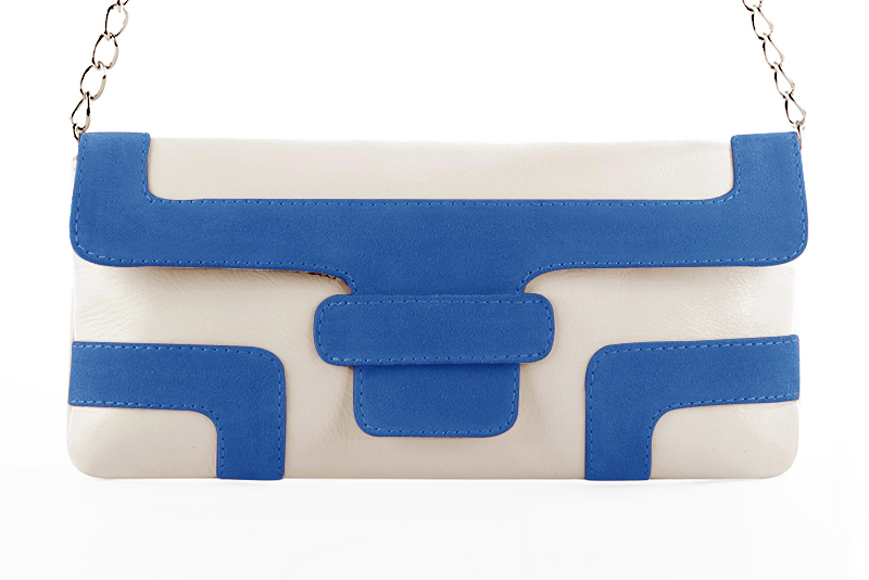 Off white and electric blue women's dress clutch, for weddings, ceremonies, cocktails and parties. Profile view - Florence KOOIJMAN